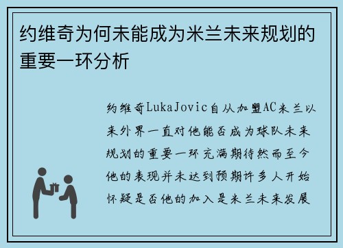 约维奇为何未能成为米兰未来规划的重要一环分析